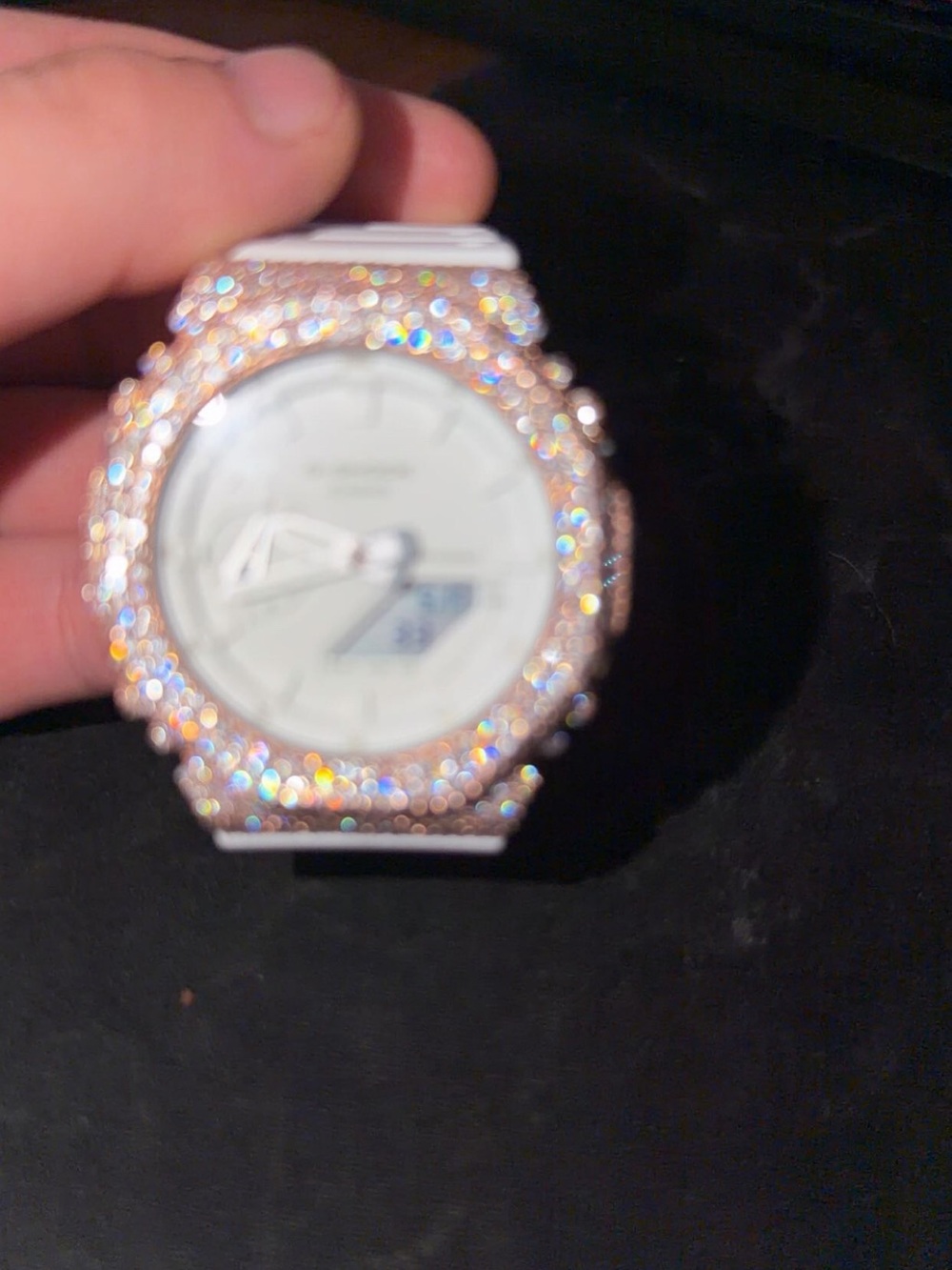 G-Shock White Watch with Rose Gold Crystal Bezel